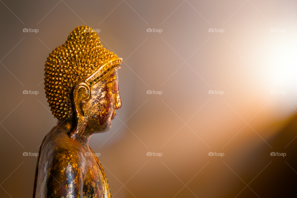 Profile of Budda statue with ambient light