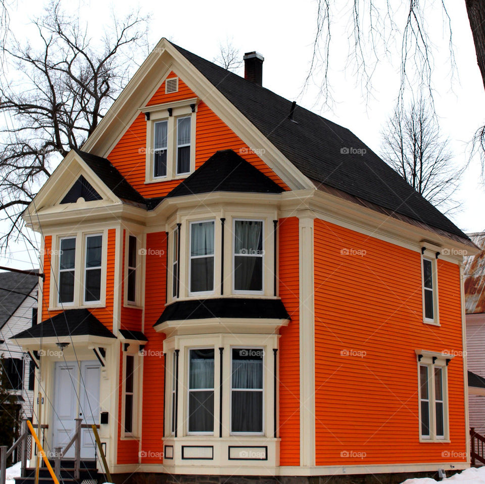 Orange house in downtown Fredericton New Brunswick Canada