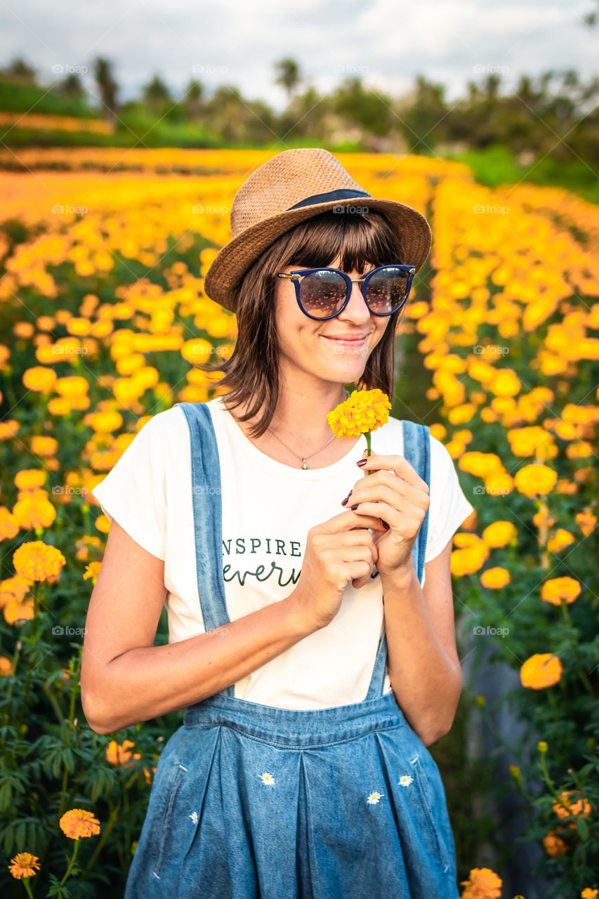 Marigold fields, Bali island.