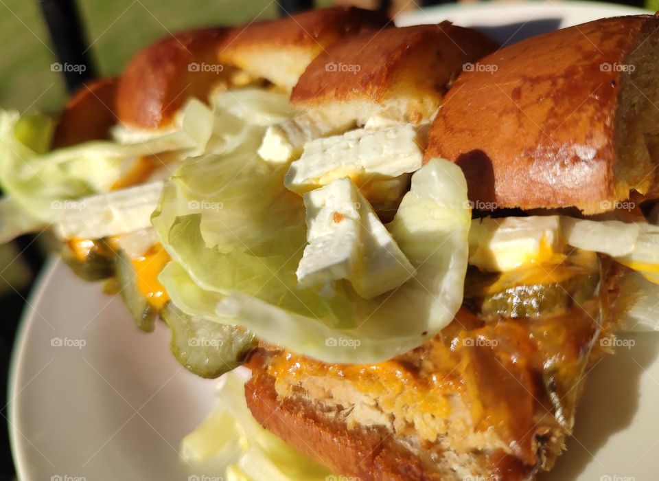 Garlic bread, burger