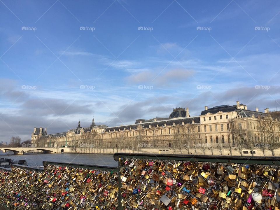 Paris love lock. Paris bridge with millions of locks
