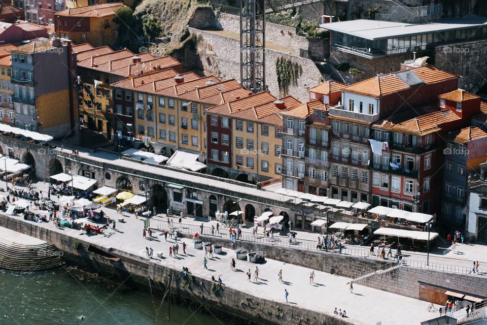 City of Porto. Aerial view of the Porto town in summer sunny day, Portugal.