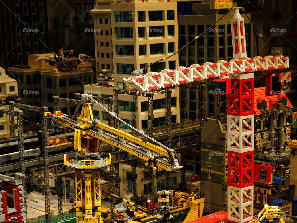 City Skyline Diorama. Lego Diorama Of City With Construction Cranes
