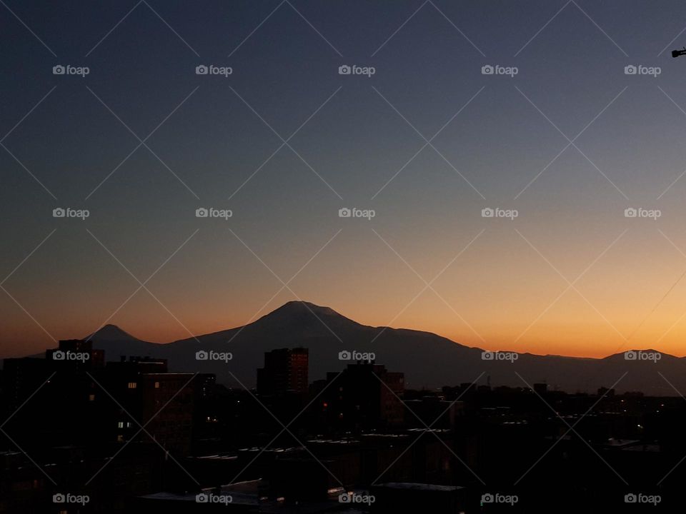 Armenia, Yerevan, beautiful view of Mount Ararat with sky colors