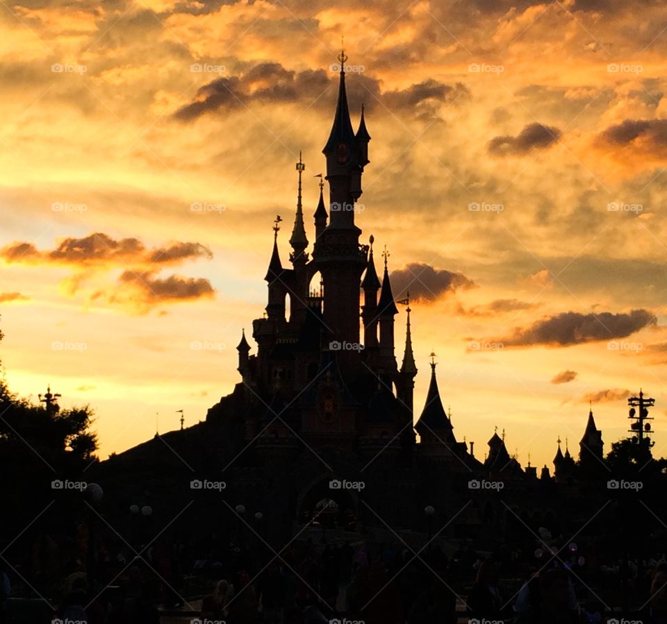 The castle at twilight. Sleeping Beauty Castle at Disneyland Paris