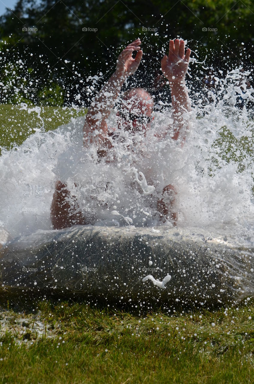 Man enjoying in water pond