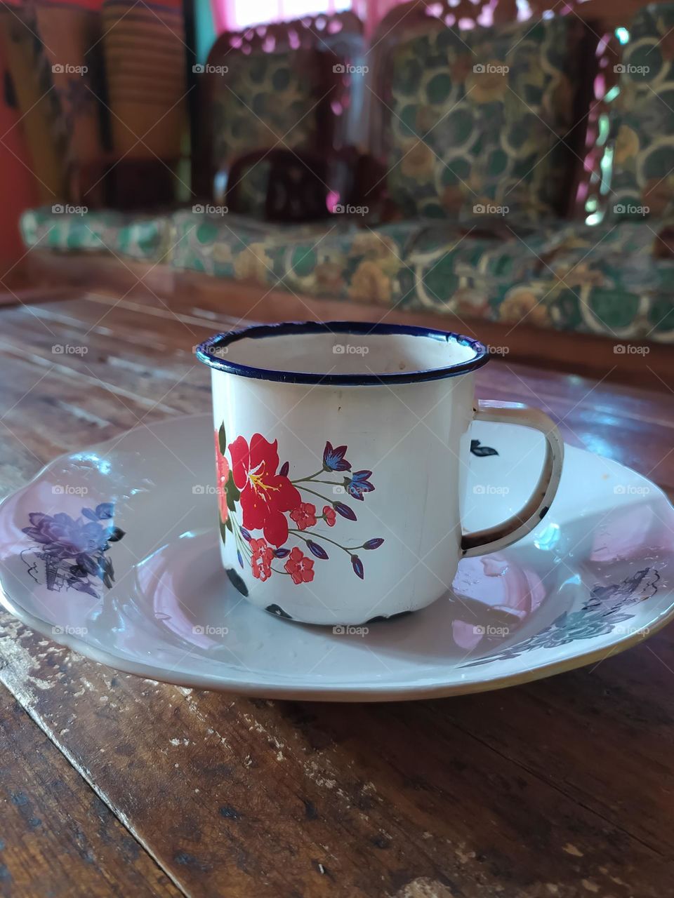 old tin bowl, beautiful floral pattern