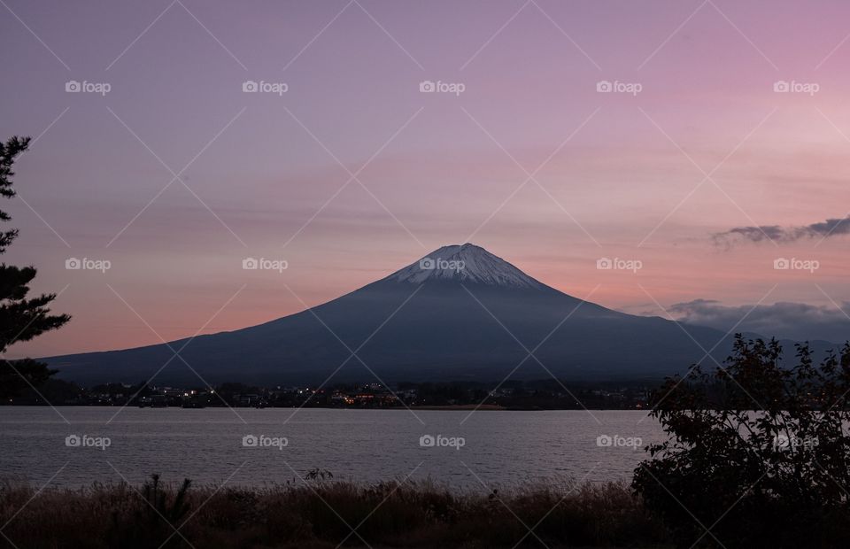 Fuji mountain in romantic twilight scene