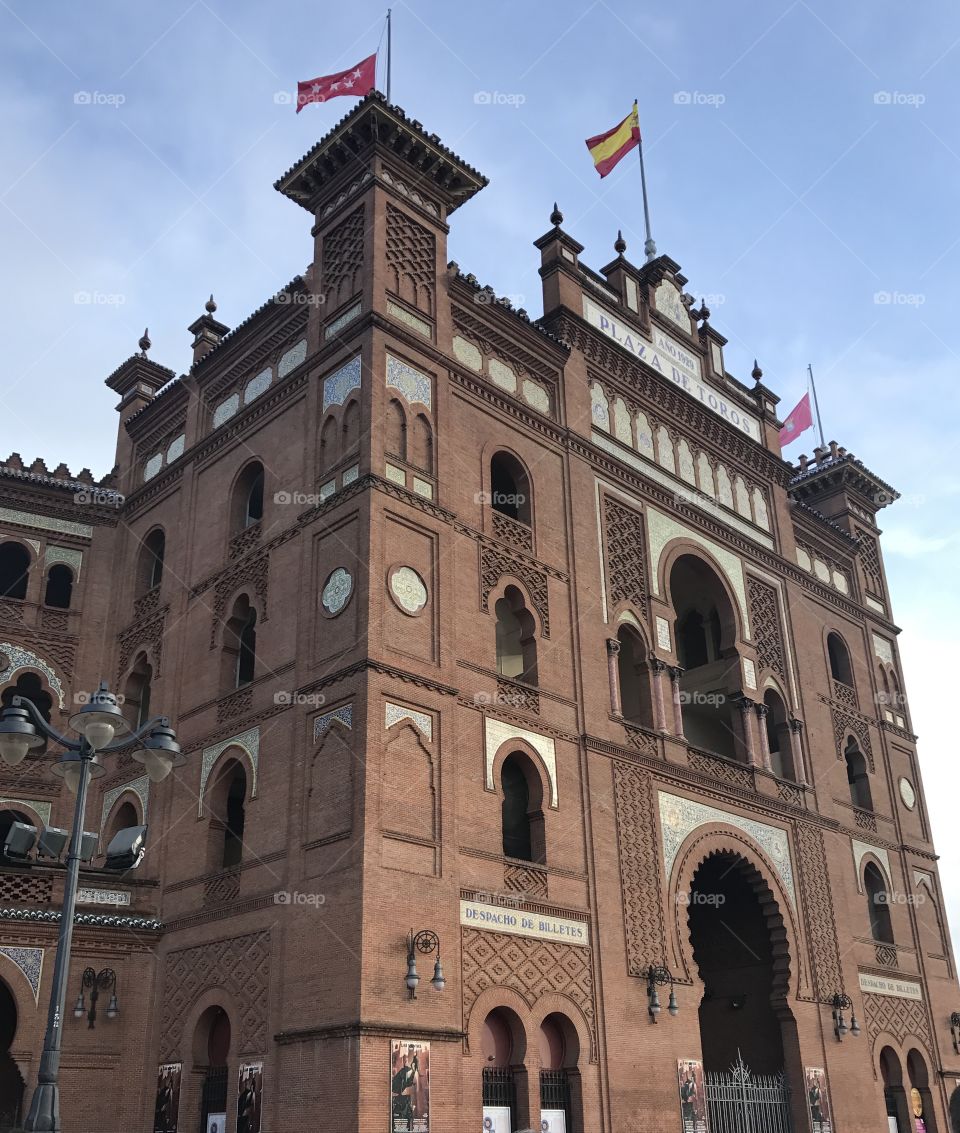 The Plaza De Toros in Madrid, Spain—a famous bullfighting arena. 