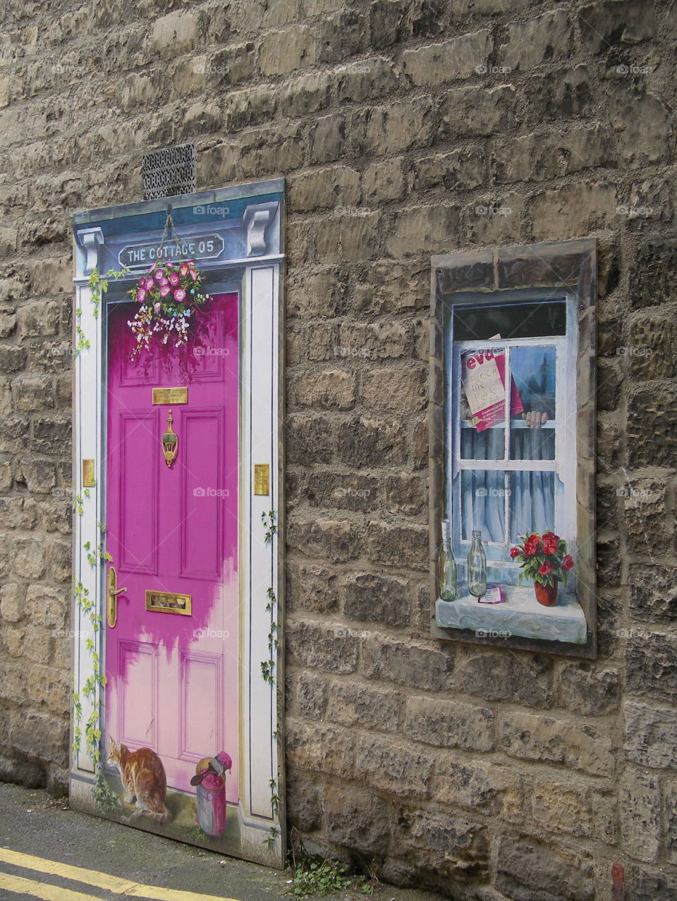 A funny door and window on a wall