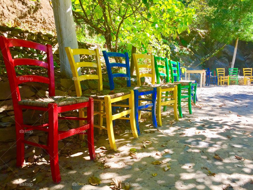 Colorful chairs outside