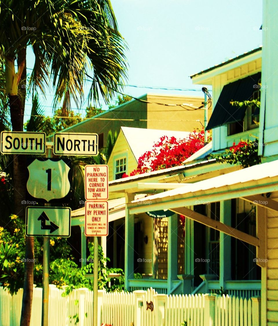 Key West house and road signs