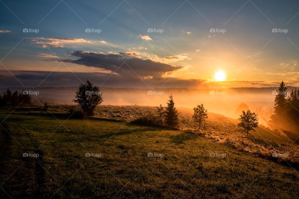 Beautiful mountain scenery with sun set