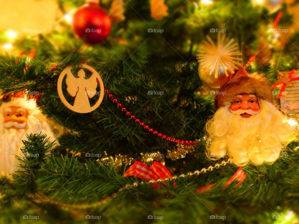 Angels on the tree and santa claus