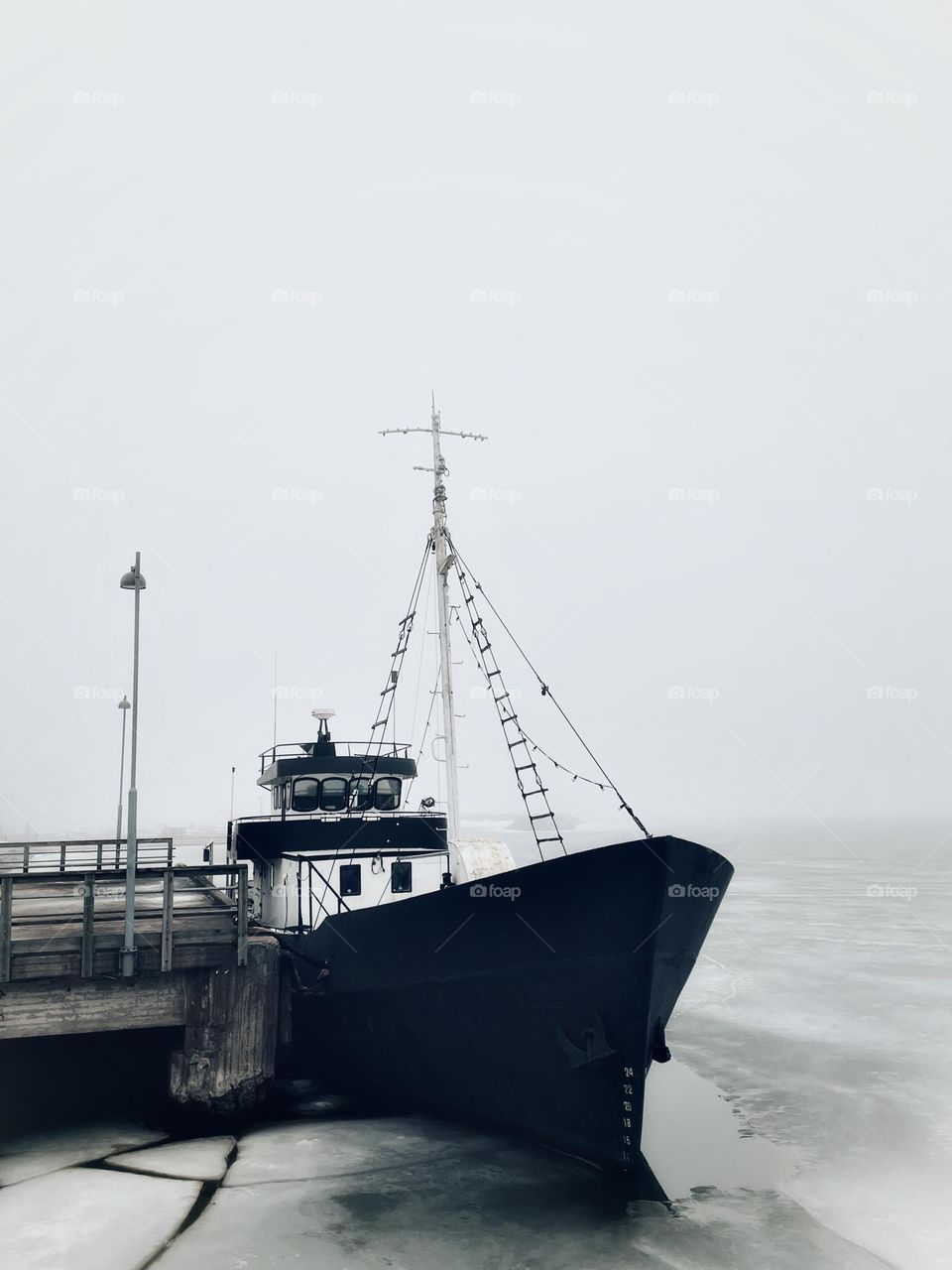 Misty winters day by the sea.