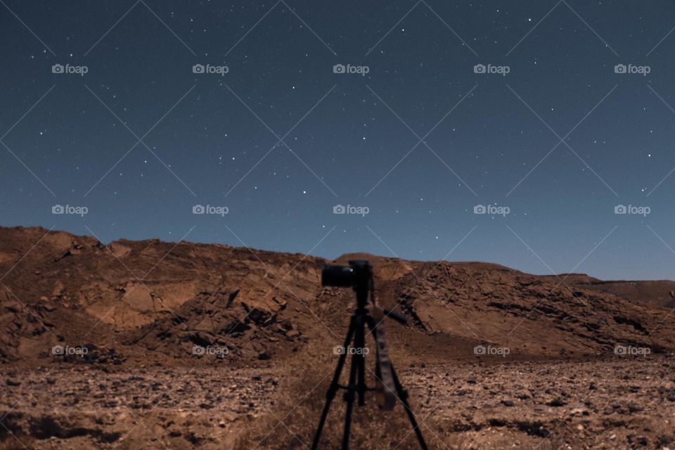 Camera in the nightly desert