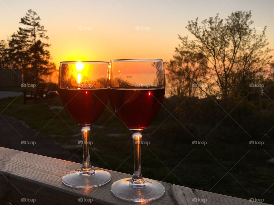 A beautiful sunset and red wine