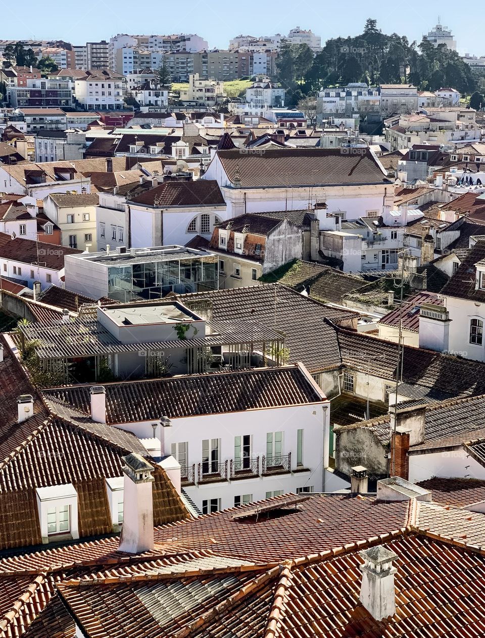 A view over Leiria in Portugal, showing the cities varied architecture 