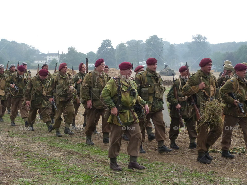 British army paras reenactment marching