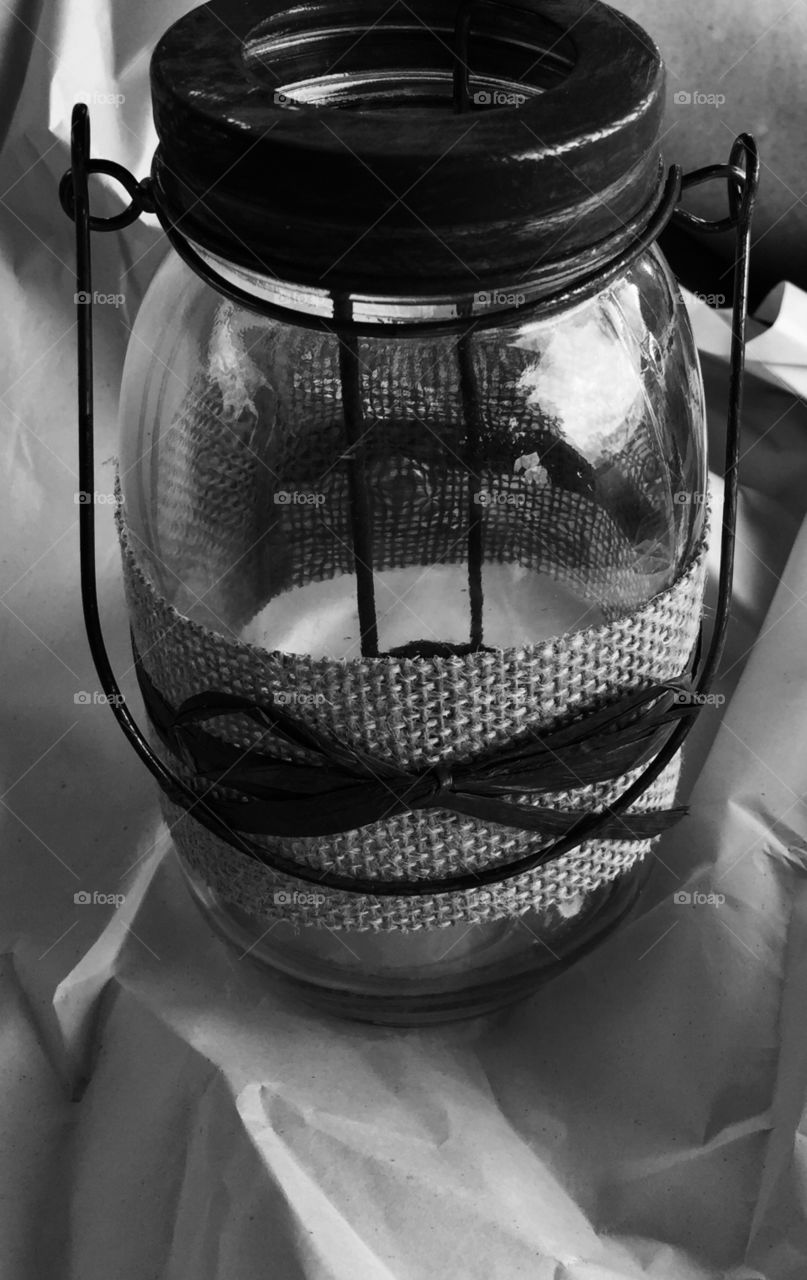 Burlap decorated mason jar