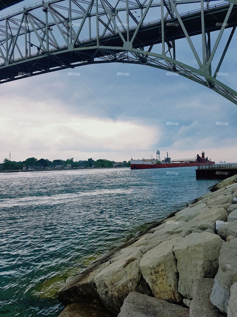 The bluewater bridge between Canada and America.