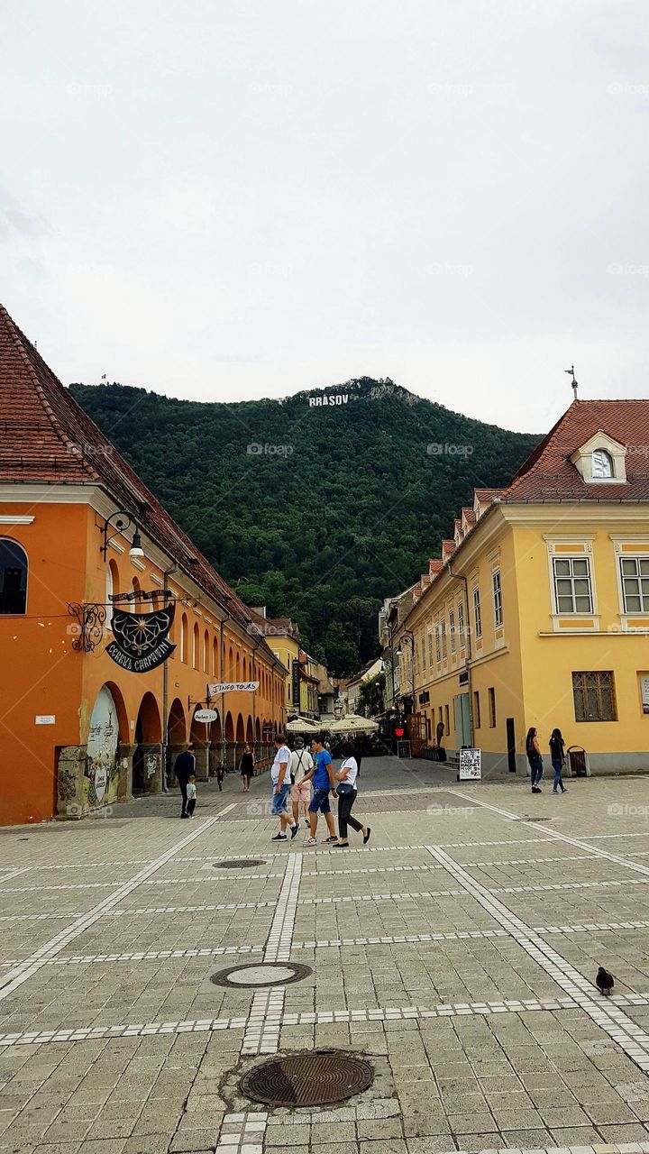 the center of the city of Brasov with regard to Tâmpa hill, Romania