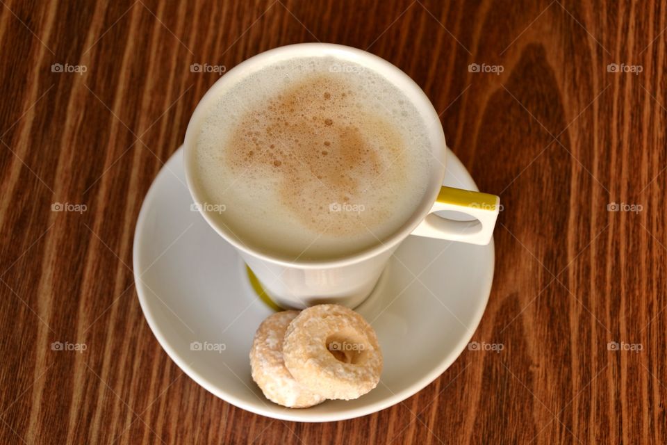 Cup of coffee. Cup of coffee with two cookies