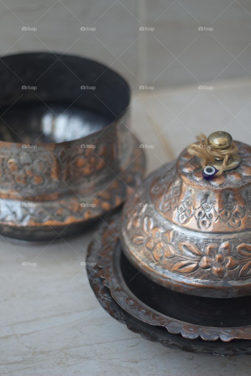 Handmade antique copper lunch box