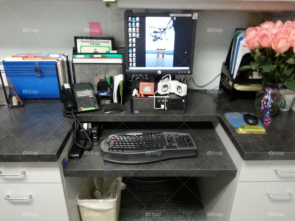 custom designed desk. desk specially built to accommodate my needs