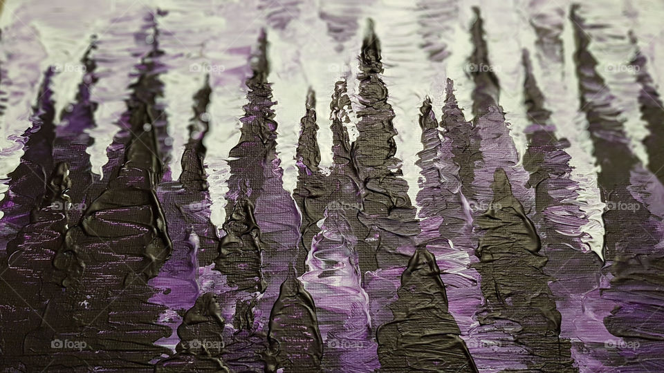 Winter forest, abstract in shades of purple