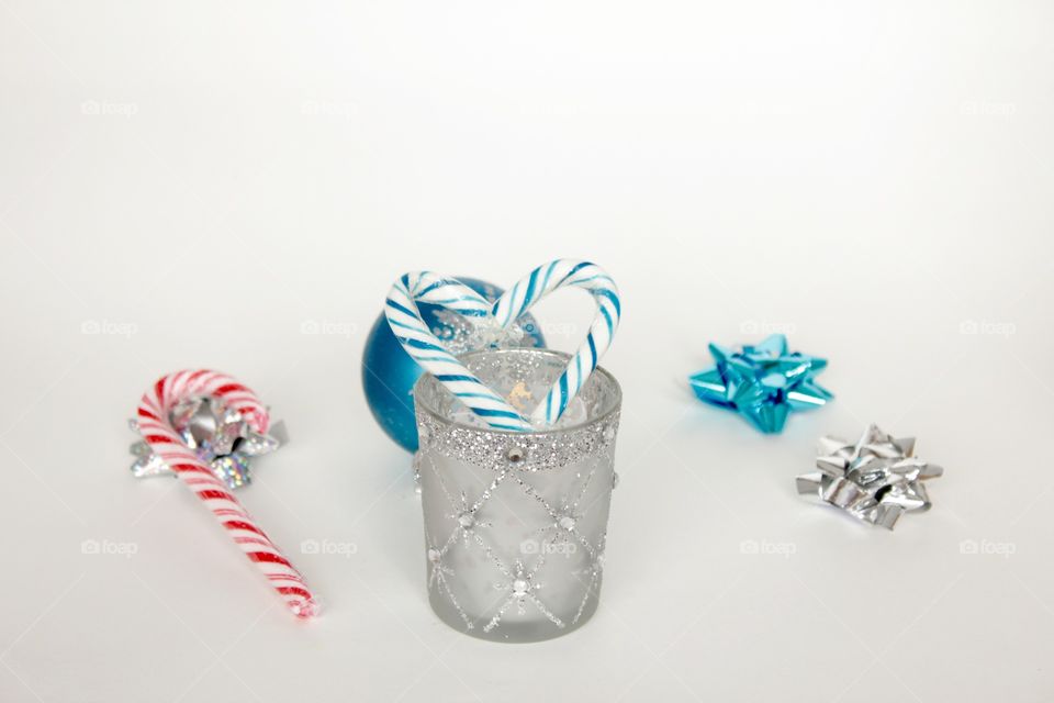 Christmas cane candle and blue ball 