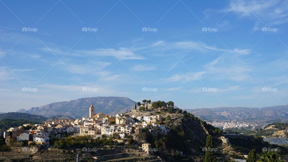 Country#view#houses#trees#mountains