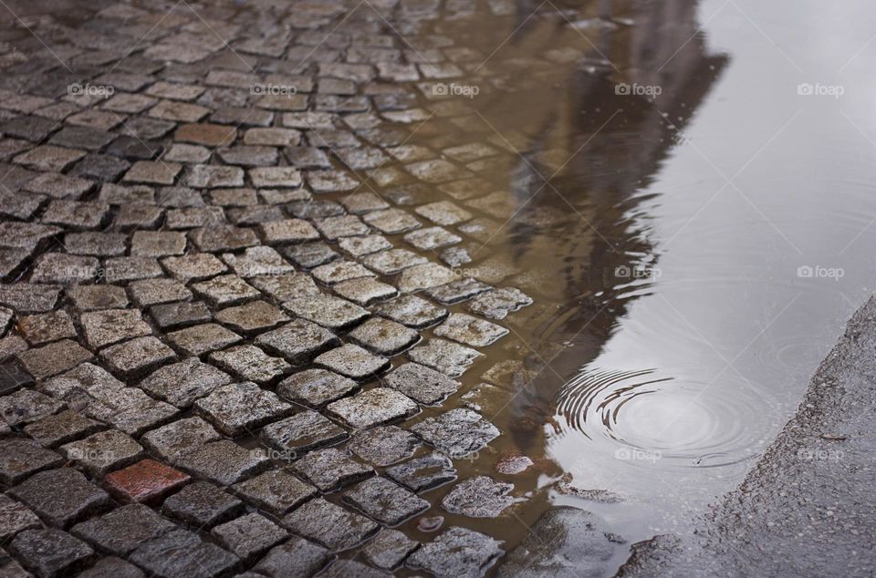 Puddle water on the pavement