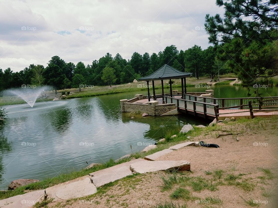 Fountain in lake at park