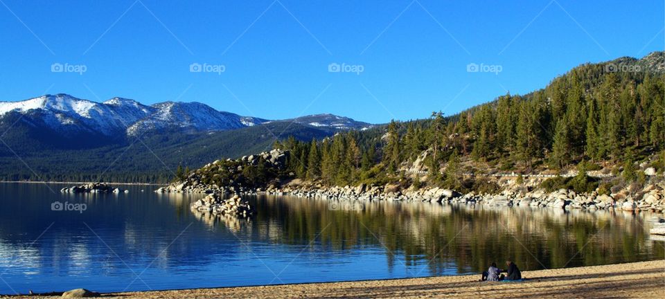 Blue sky reflected on lake