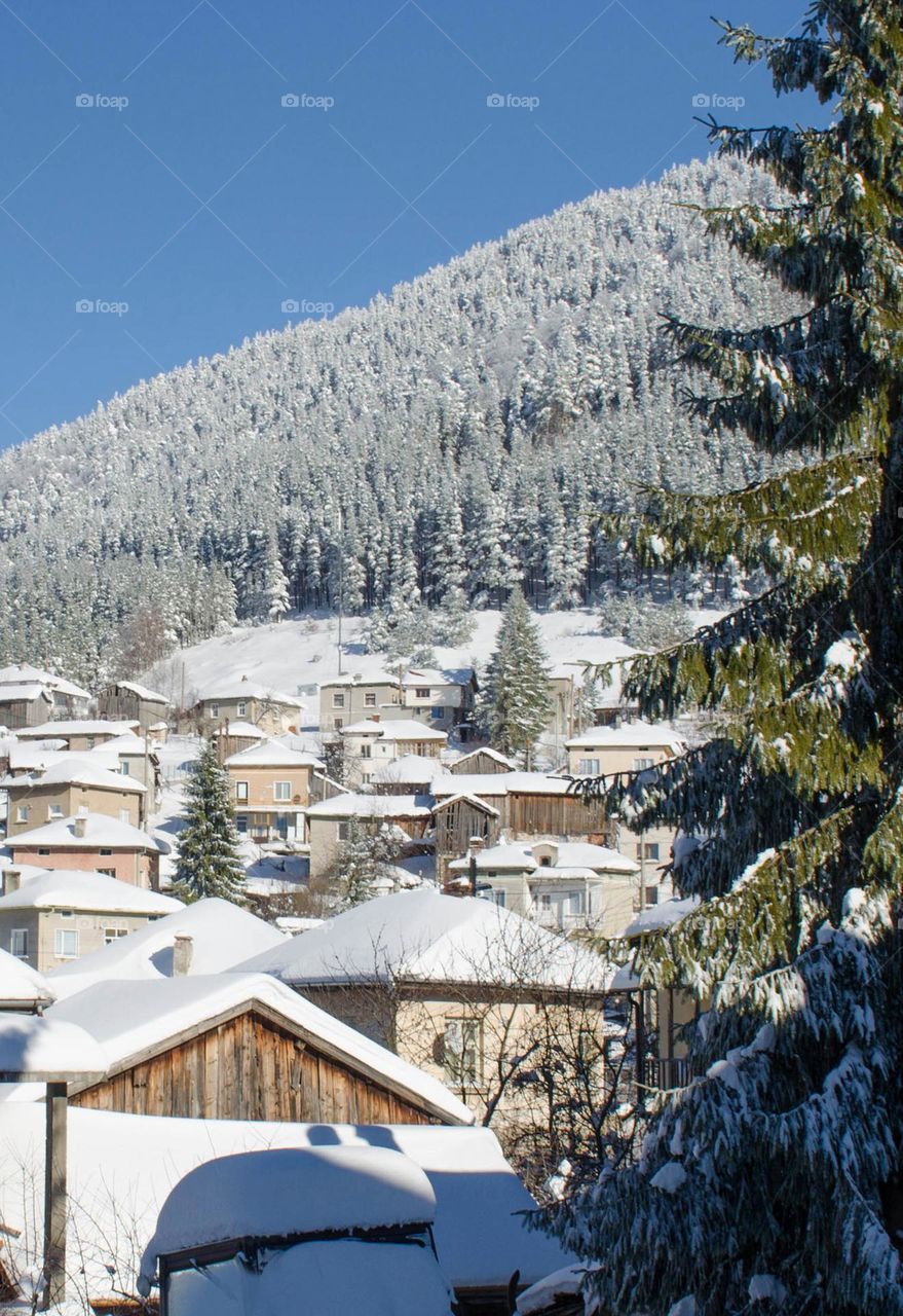 Winter landscape, Ravnogor Village, Bulgaria