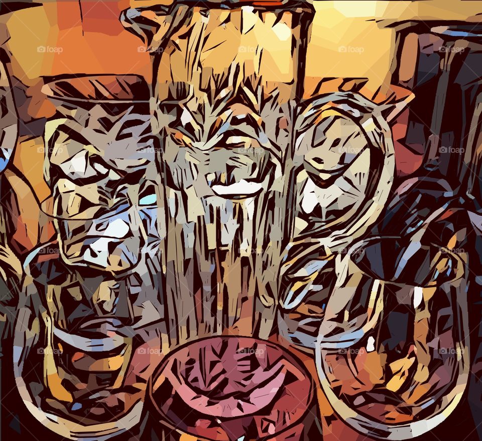 Abstract of Wine Glasses and Stemware in Cabinet 