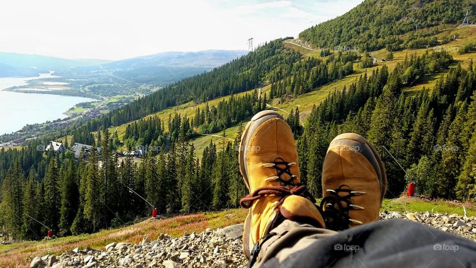 Beautiful view after long hike in the mountains! 