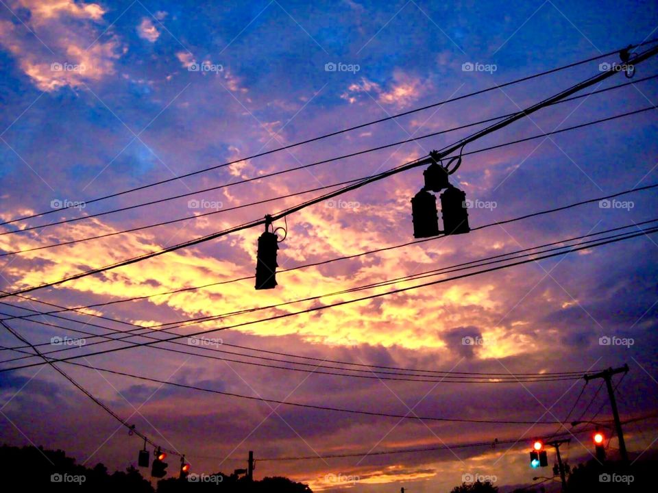 Traffic lights in sunset