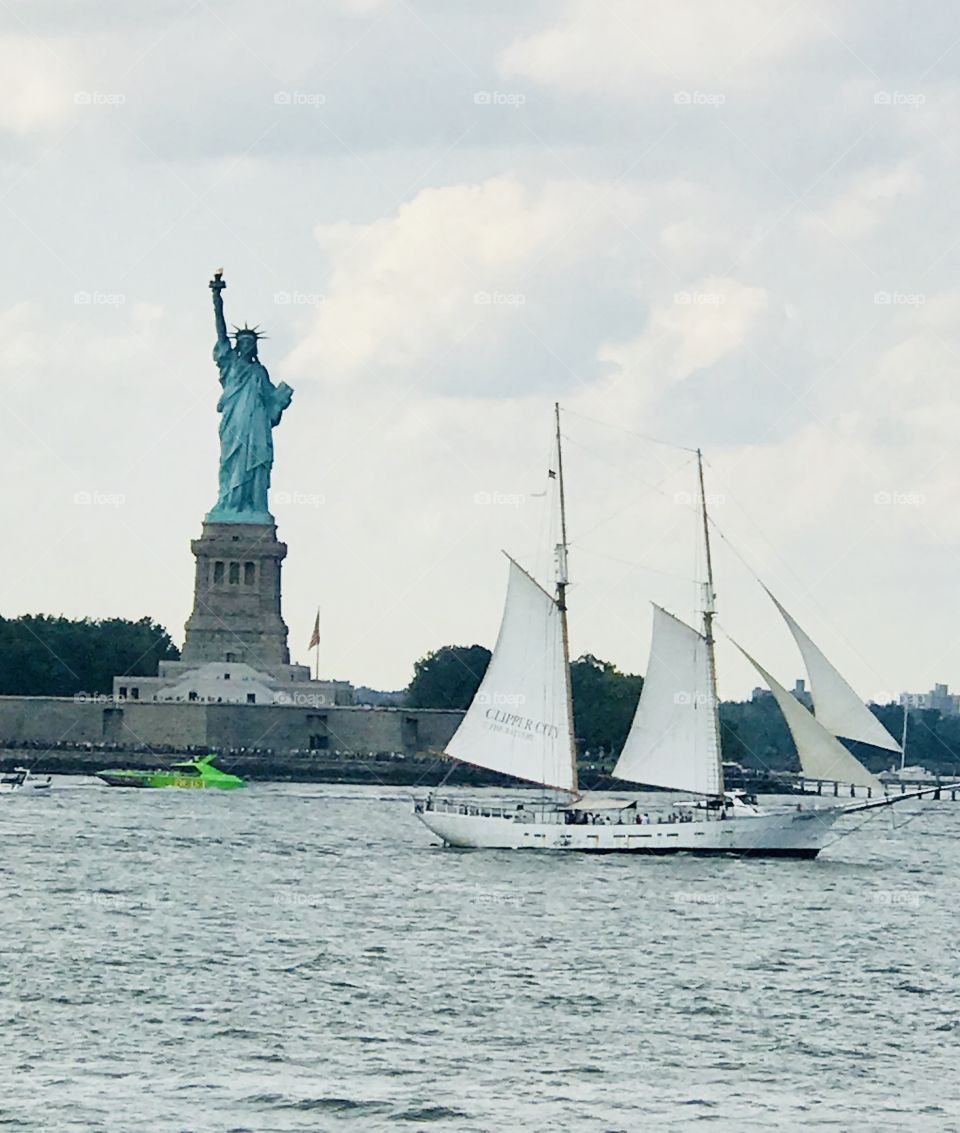 Sailboat and Statue of Liberty 