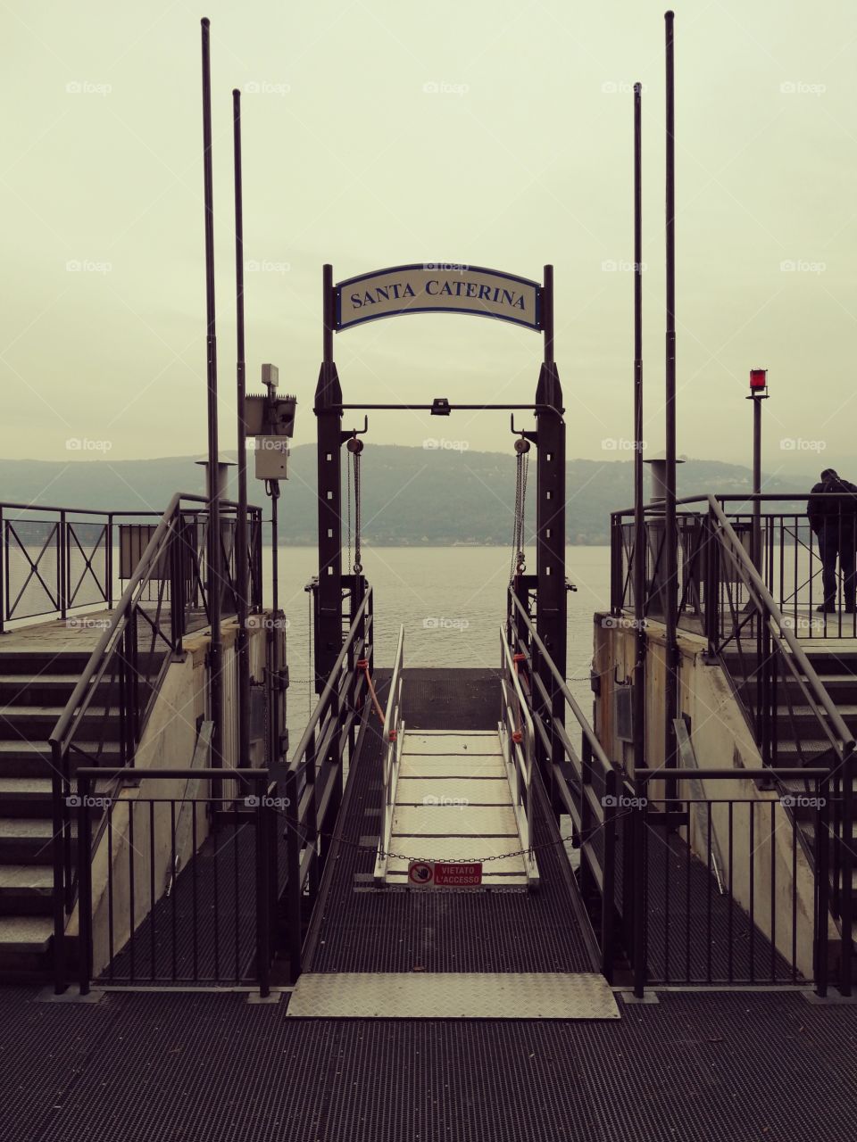 Piers at Hermitage of Santa Caterina del Sasso in Leggiuno, Italy