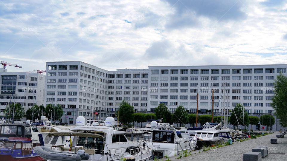 Modern building at the harbor in Antwerp.