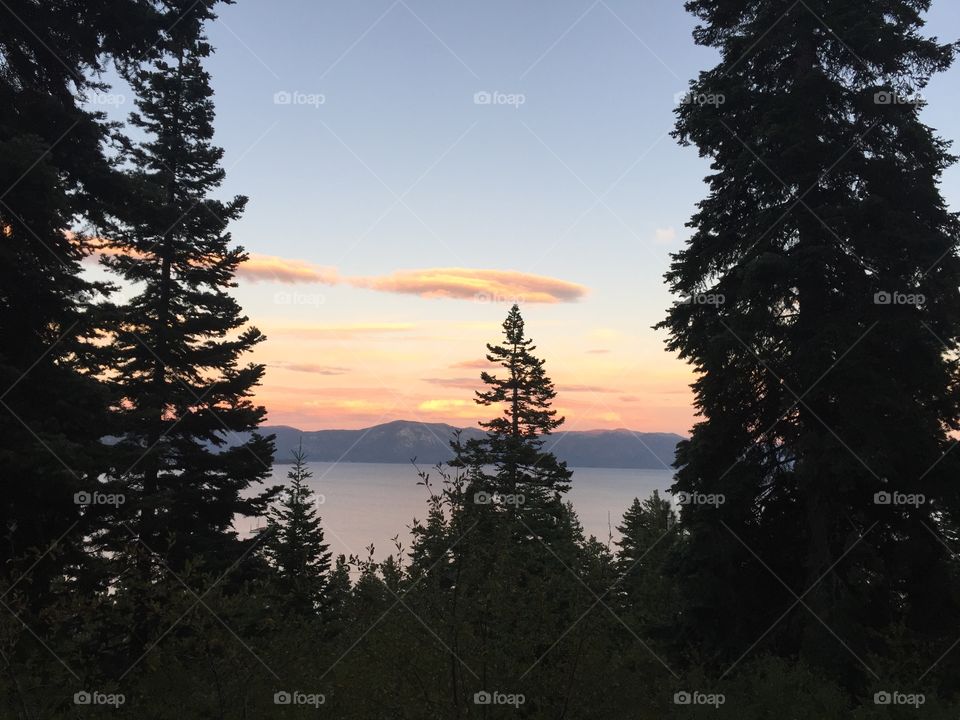 Beautiful Lake Tahoe sunset while camping in the Forrest! 