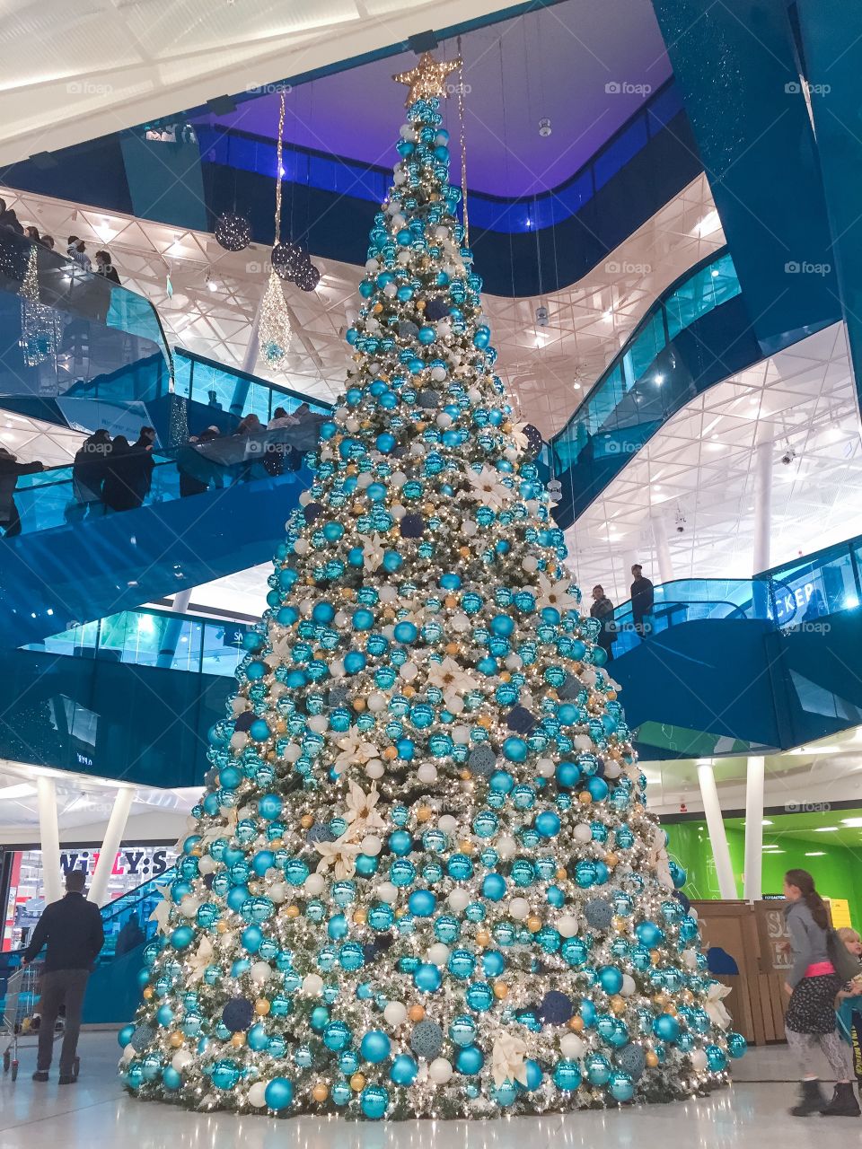 A huge Christmas tree covered with ornaments at the mall Emporia in Malmö, Sweden.