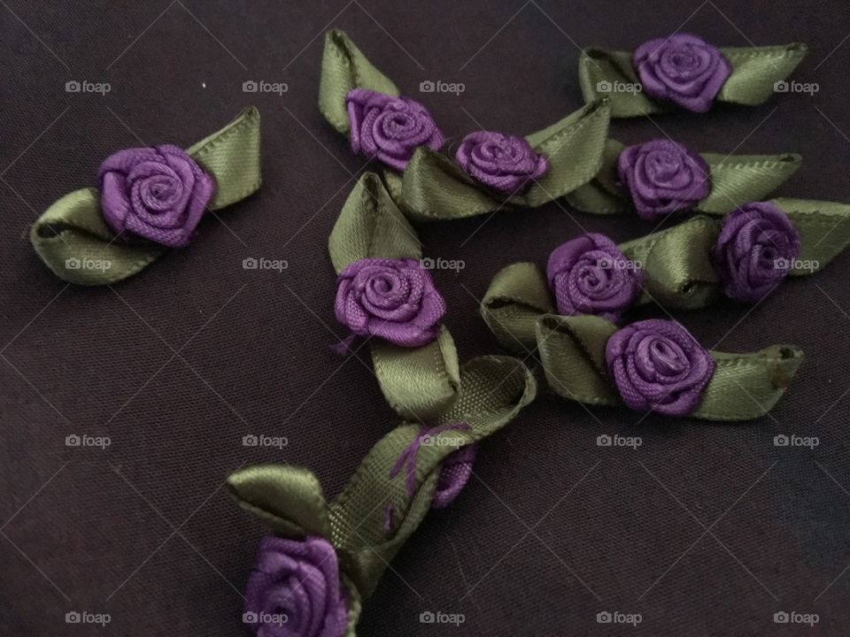 Purple silk ribbon roses 