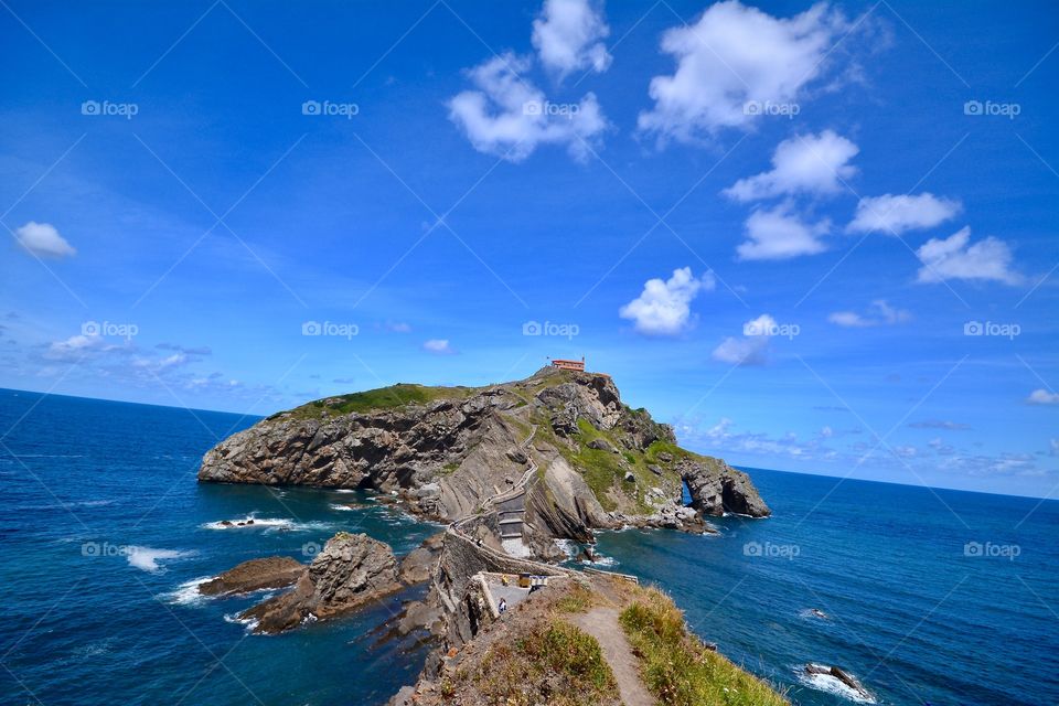 Cliffs and breathtaking scenery at Gaztelugatxe in Spain 