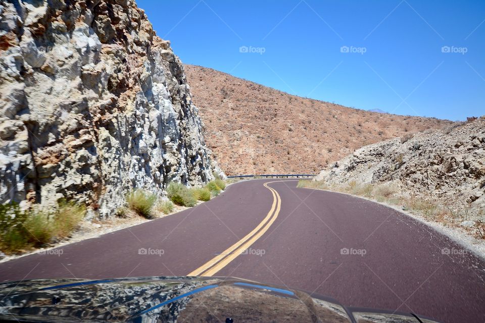 View of car travelling through death valley