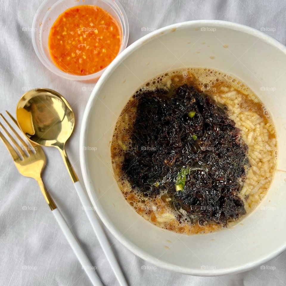 Asian food - black garlic pao fan 