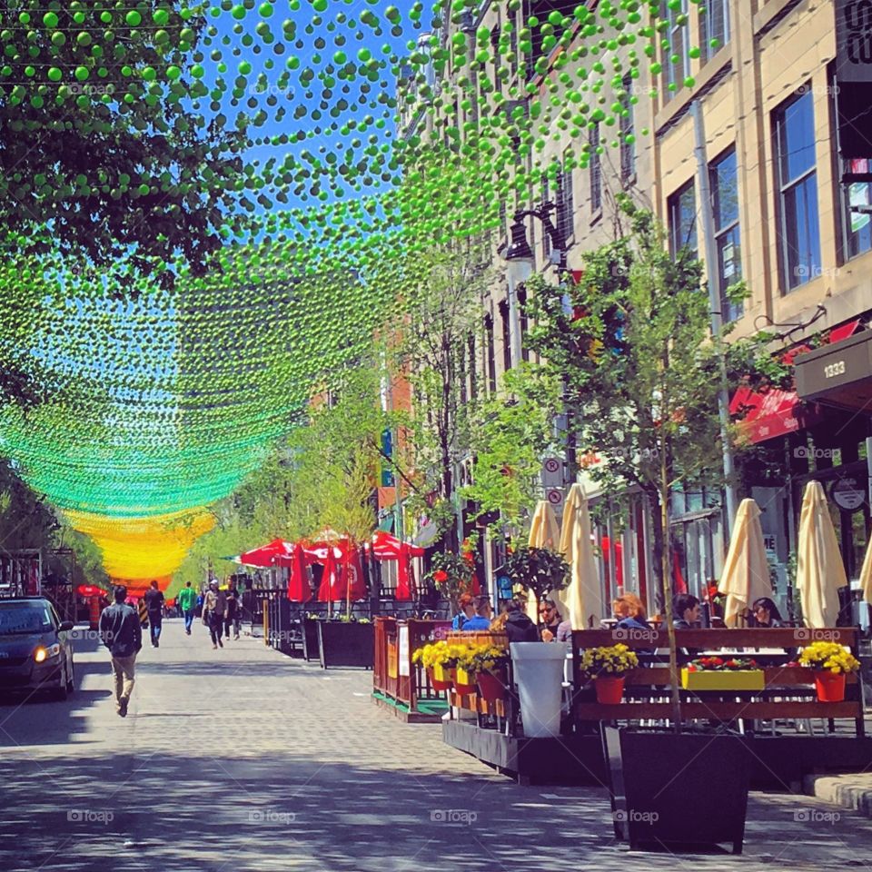 Montreal’s Sainte Catherine street, in the gay village. They close the streets during the summer, to let us enjoy a nice and colorful walk downtown.