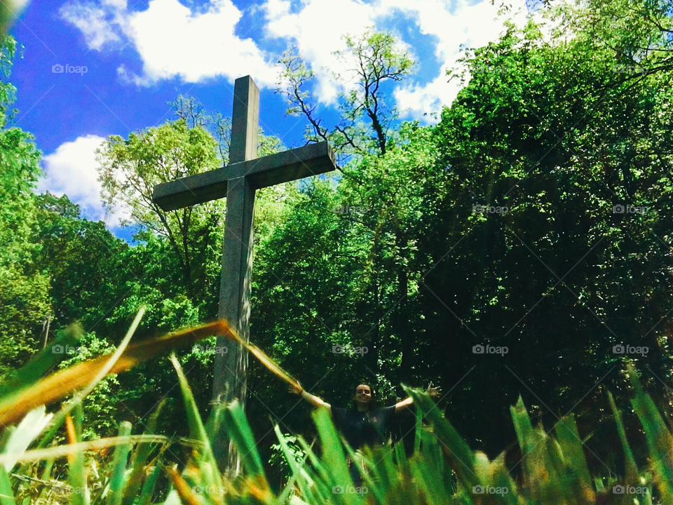 Hidden cross in the woods.